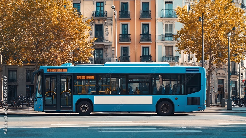 Obraz premium Blue Bus on a City Street