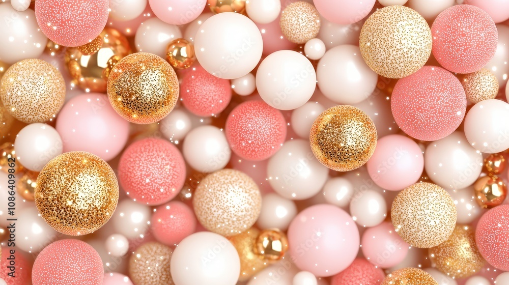 Pink Gold Christmas Ornament Background Festive 3D Render Pink Gold Christmas Ornament Background Festive 3D Render