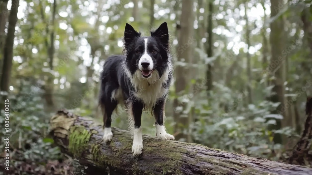 Playful Border Collie Standing in the Forest Playful Border Collie Standing in the Forest