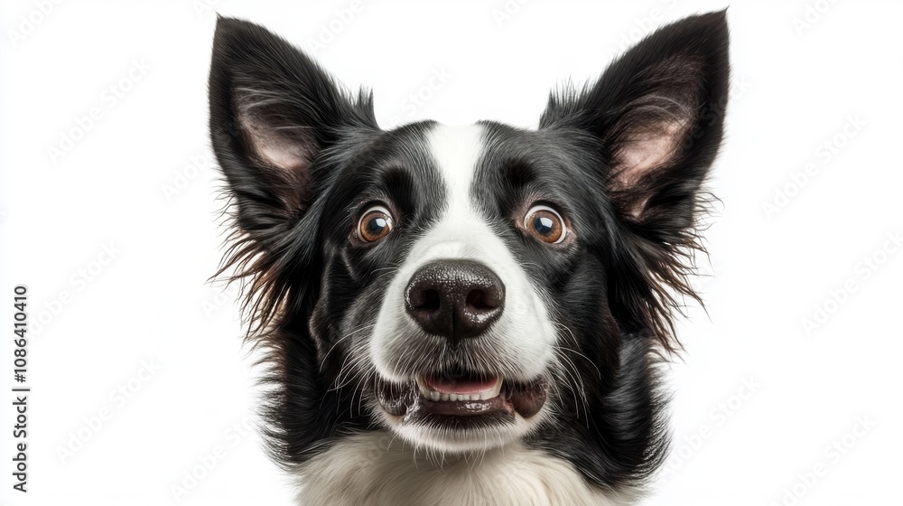 Happy Black and White Dog Portrait on White Background Happy Black and White Dog Portrait on White Background