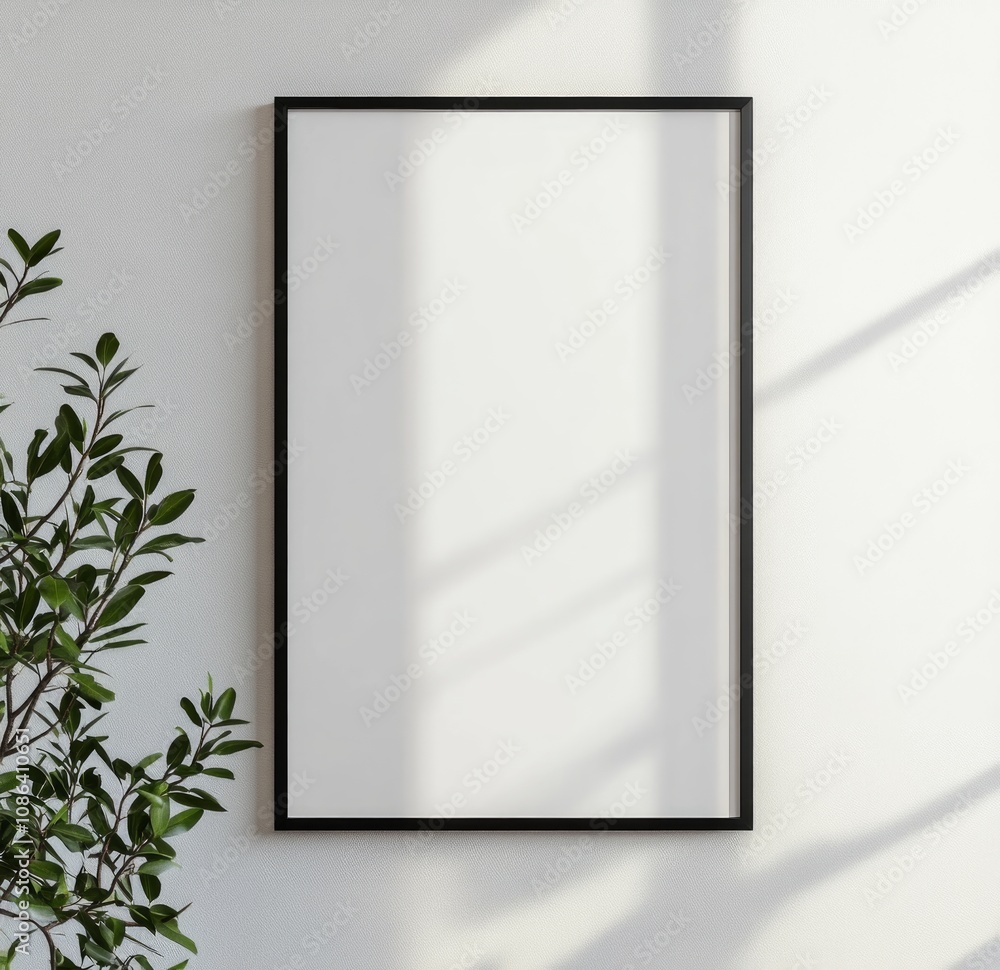 Empty Black Frame Mockup on White Wall Empty Black Frame Mockup on White Wall