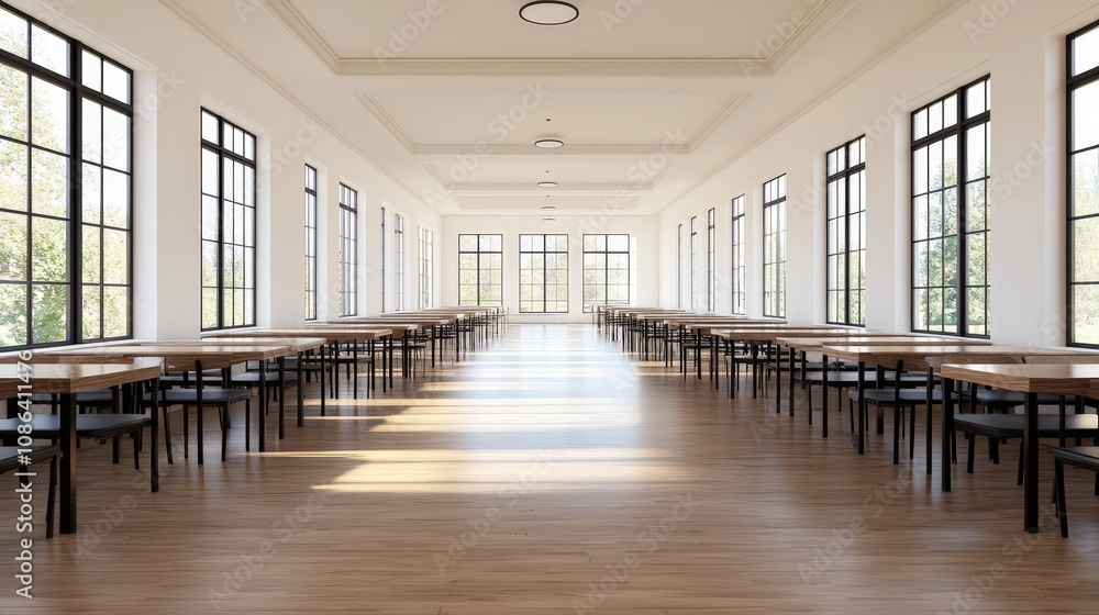 Modern Restaurant Interior Design Sunlit Dining Room with Wooden Tables and Chairs Modern Restaurant Interior Design Sunlit Dining Room with Wooden Tables and Chairs