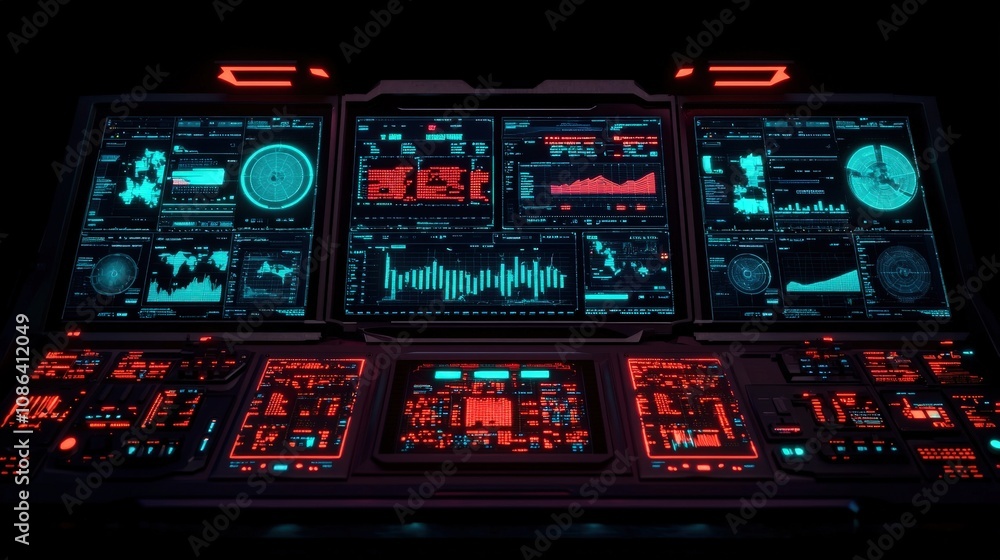 Futuristic Tech Control Panel Data Analysis Monitoring Sci Fi Interface Futuristic Tech Control Panel Data Analysis Monitoring Sci Fi Interface