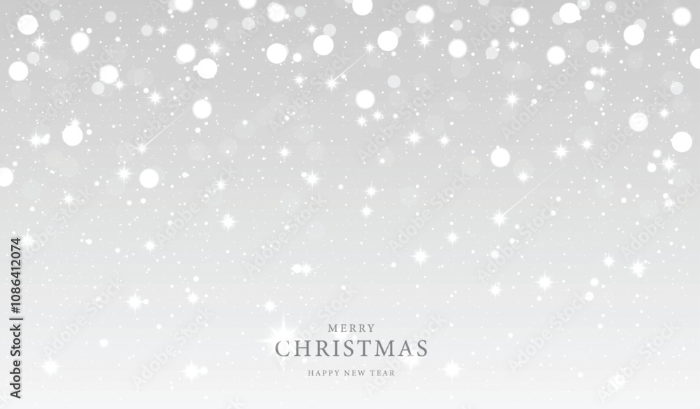 Fototapeta premium Christmas and Happy New Year background on sparkling in shiny gray background. winter snow with beautiful light. vector design.