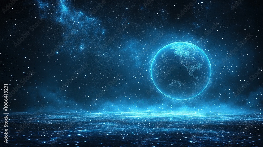 A glowing blue Earth amidst a starry cosmic background, evoking a sense of wonder.