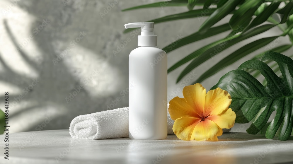 Elegant Spa Products Display with Tropical Touches Elegant Spa Products Display with Tropical Touches