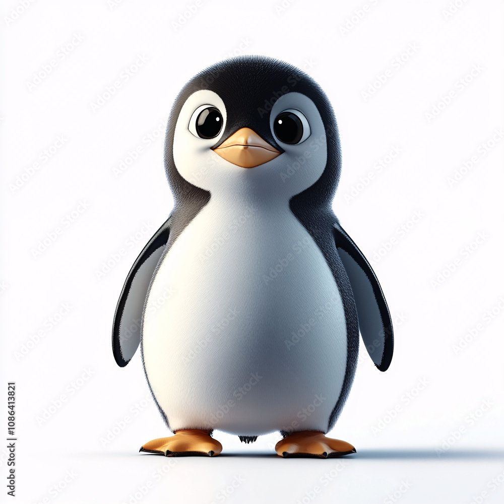 Fototapeta premium A cute cartoon penguin with a playful expression, perfect for children's themes, winter holidays, or ice-themed events. Ideal for greeting cards or educational materials.