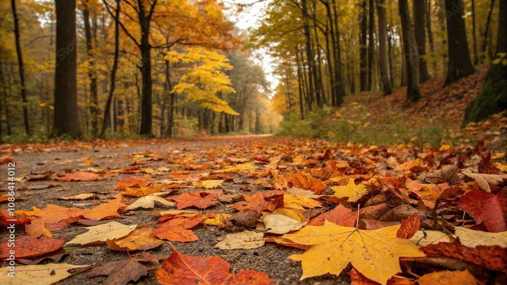 orange yellow leaves scattered on forest floor in autumn, leaves, orange orange yellow leaves scattered on forest floor in autumn, leaves, orange