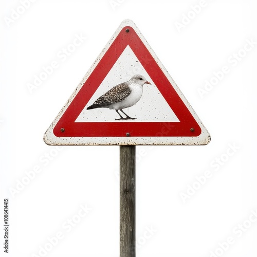 Surreal warning sign, isolated on a white background, combining unexpected elements for a dreamlike, abstract look. photo