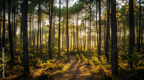 Fototapeta Naklejka Na Ścianę i Meble -  View of the lush landes forest in the south