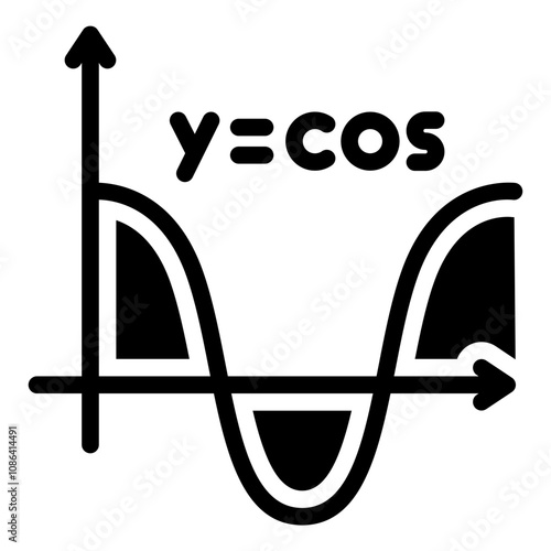 Cosine wave graph for Trigonometry glyph icon