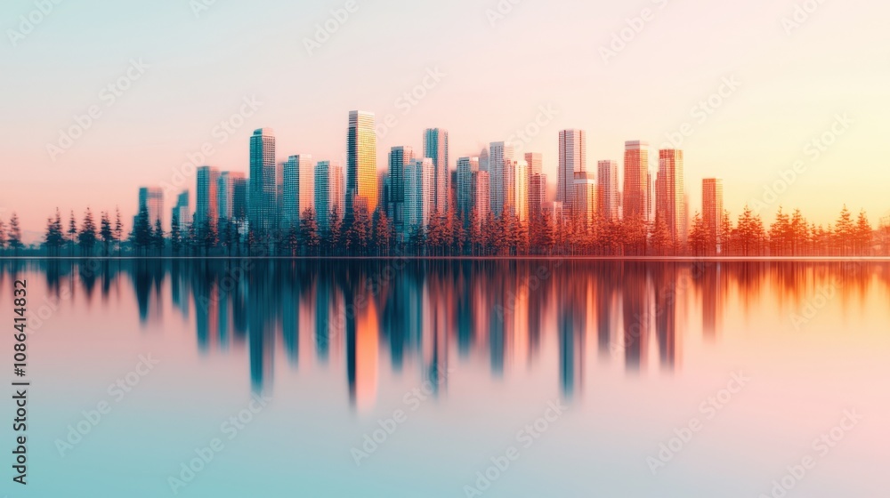 Modern City Skyline Reflection at Dusk Urban Landscape Architecture Sunset Modern City Skyline Reflection at Dusk Urban Landscape Architecture Sunset
