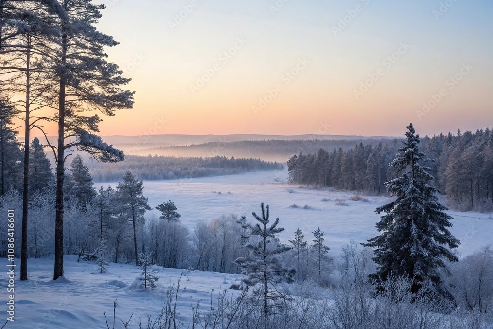 Serene beauty of a winter forest at dawn, icy atmosphere, serene beauty, morning serenity, calm woods Serene beauty of a winter forest at dawn, icy atmosphere, serene beauty, morning serenity, calm woods