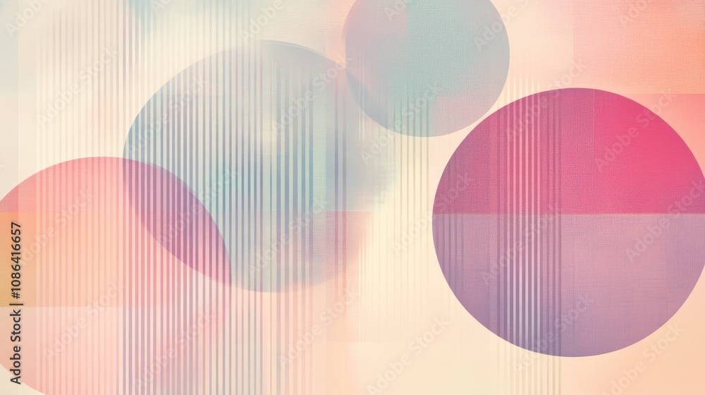 Naklejka premium Circle and line pattern in pastel shades, forming a soft and modern geometric abstract background