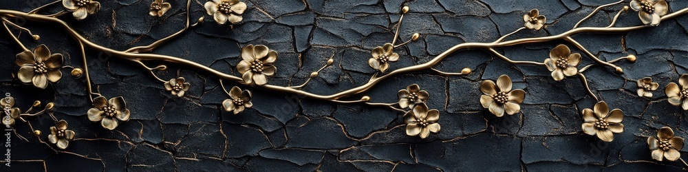 Abstract Marketing Background Featuring 3D Carpet Wallpaper Design with Golden Flowers on a Cracked Black Background, Ideal for Home Wall Decoration, Luxurious Carpet Wallpaper Accents, and Artistic D Abstract Marketing Background Featuring 3D Carpet Wallpaper Design with Golden Flowers on a Cracked Black Background, Ideal for Home Wall Decoration, Luxurious Carpet Wallpaper Accents, and Artistic D