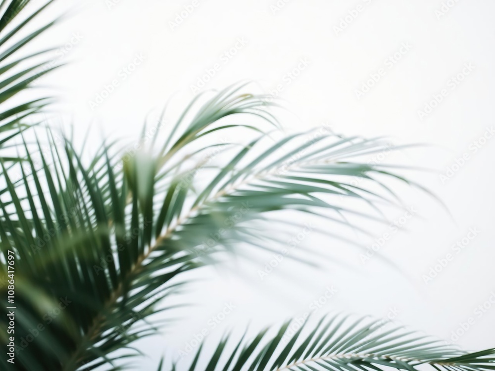 SSoft focus image of palm tree leaves on white wall, filter look, gentle illumination SSoft focus image of palm tree leaves on white wall, filter look, gentle illumination