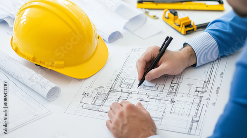 Architect Designing Blueprint