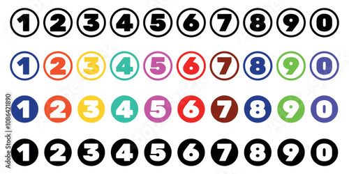 Collection of numbers in colorful circles