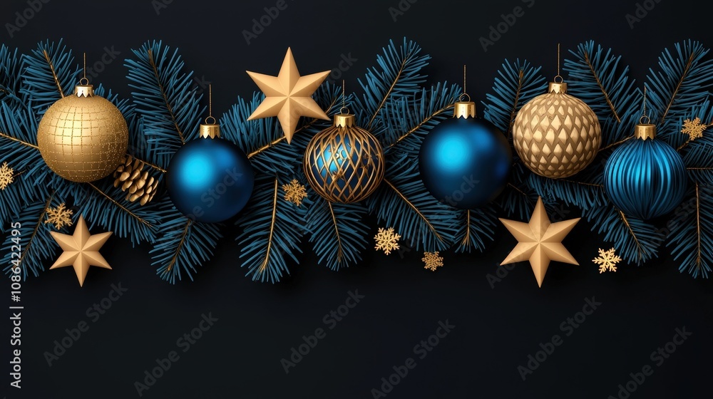 Elegant Blue Gold Christmas Ornament Banner Elegant Blue Gold Christmas Ornament Banner