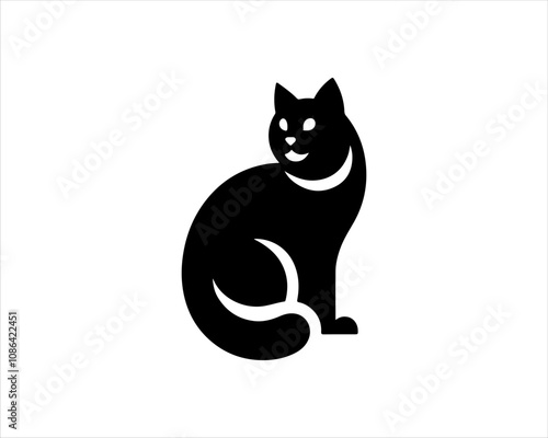 Black silhouette cat vector, Cat silhouette icon illustration.