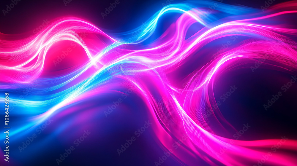 Glowing pink and blue abstract wavy lines on a dark background. Suitable for tech, abstract, futuristic designs, backgrounds, and digital art projects. Generated AI Glowing pink and blue abstract wavy lines on a dark background. Suitable for tech, abstract, futuristic designs, backgrounds, and digital art projects. Generated AI