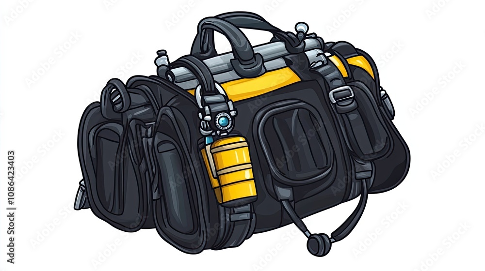 Cartoon Illustration of a Black and Yellow Scuba Diving Tank Bag Cartoon Illustration of a Black and Yellow Scuba Diving Tank Bag