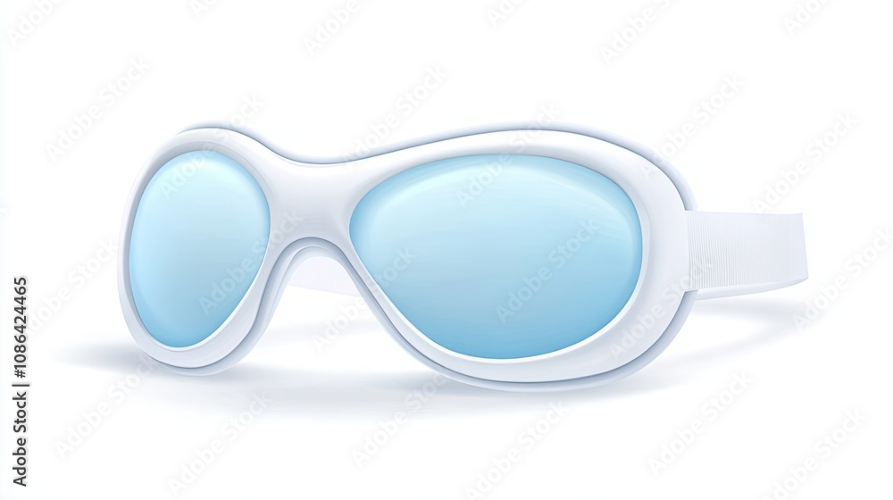 Fototapeta premium White Goggles with Blue Lenses on a White Background