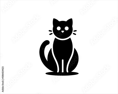 Black silhouette cat vector, Cat silhouette icon illustration.