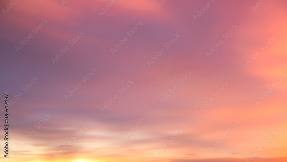 Fototapeta premium Sky sunset evening background sunrise dusk cloud dramatic orange twilight red warm sunny dawn sunshine romantic calm nature, cloudscape summer autumn spring scene, environment ecosystem energy.