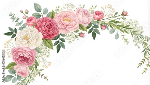 Elegant floral garland with roses peonies and baby's breath, floral garland, classic design