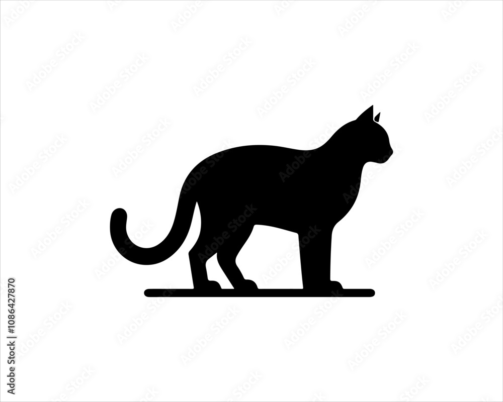 Black silhouette cat vector, Cat silhouette icon illustration.