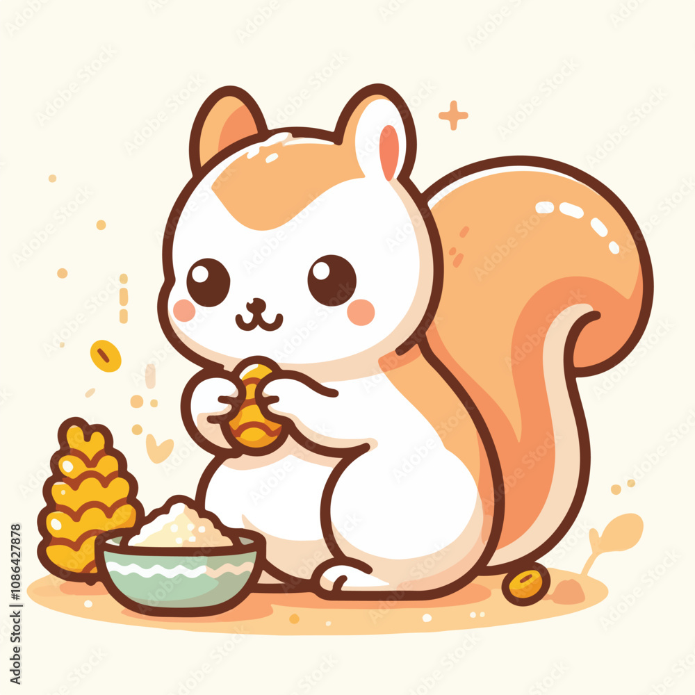 vector image of a cute squirrel eating acorns vector image of a cute squirrel eating acorns