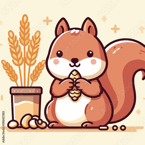 vector image of a cute squirrel eating acorns