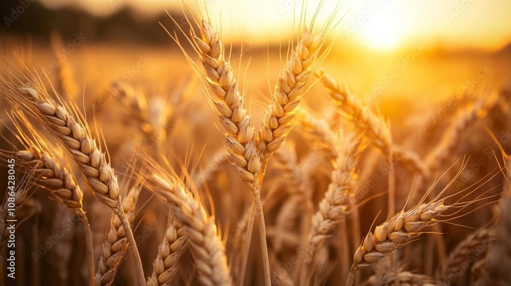 Sunlit wheat field in golden hour, close-up of wheat stalks, soft glowing light, detailed texture, warm and inviting, concept of nature s bounty Sunlit wheat field in golden hour, close-up of wheat stalks, soft glowing light, detailed texture, warm and inviting, concept of nature s bounty