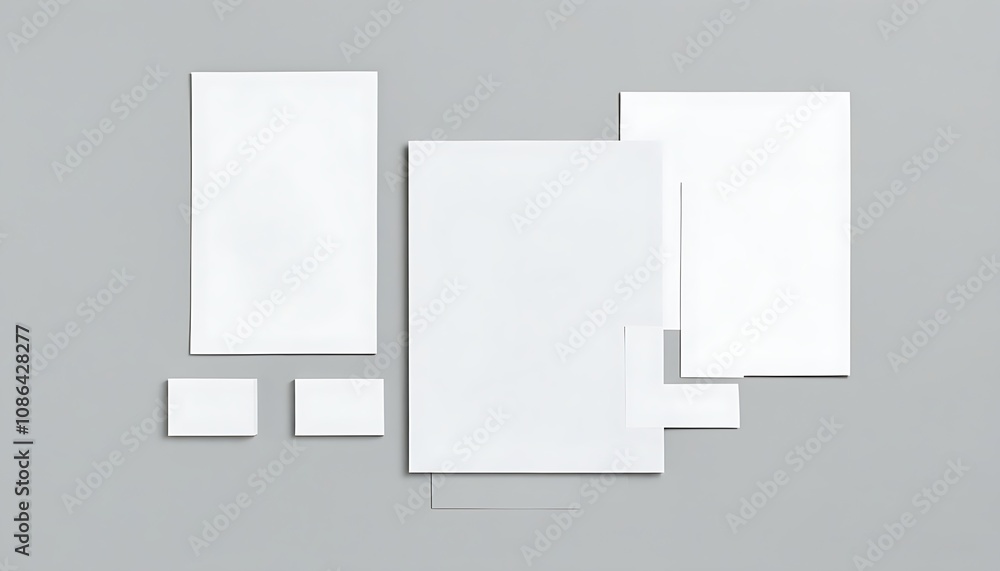 Minimalist modern office design featuring white papers against a gray backdrop. Minimalist modern office design featuring white papers against a gray backdrop.