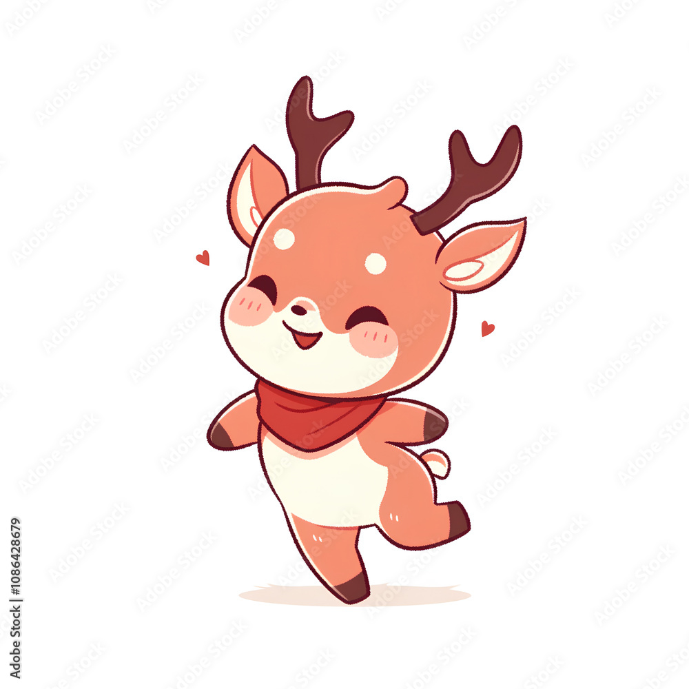 Adorable Cartoon Deer with Red Scarf, Smiling and Happy, Cute Animal Illustration Adorable Cartoon Deer with Red Scarf, Smiling and Happy, Cute Animal Illustration