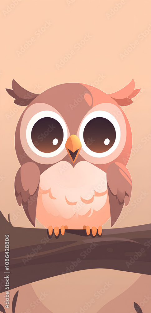 Adorable Cartoon Owl Perched on a Branch with Big Eyes and a Friendly Expression, a Perfect Illustration for Children's Books or Educational Materials Adorable Cartoon Owl Perched on a Branch with Big Eyes and a Friendly Expression, a Perfect Illustration for Children's Books or Educational Materials