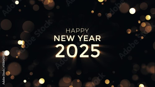 Happy new year 2025 animation with golden shiny light effect and luxury bokeh background