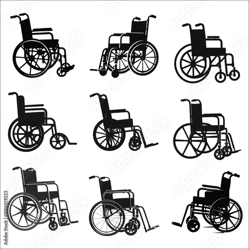 Wheel Chair Silhouette Bundle Set Isolated