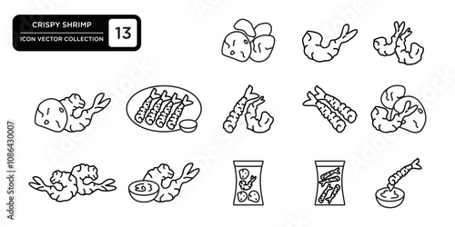 Crispy shrimp icon collection, editable and resizable vector icon templates