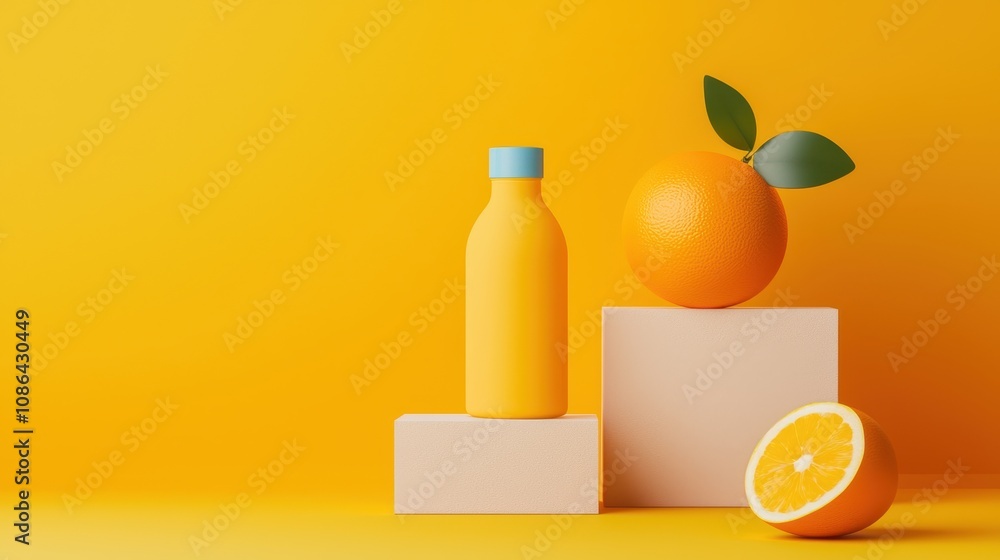 mockup Bright orange fruits and beverage on yellow background mockup Bright orange fruits and beverage on yellow background