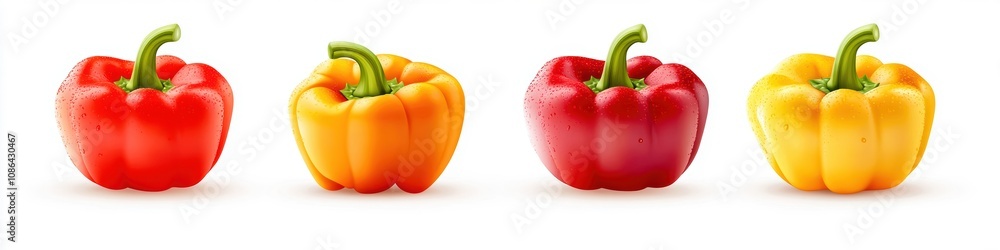 A vibrant arrangement of red, yellow, and orange bell peppers showcasing their fresh, colorful appeal. A vibrant arrangement of red, yellow, and orange bell peppers showcasing their fresh, colorful appeal.
