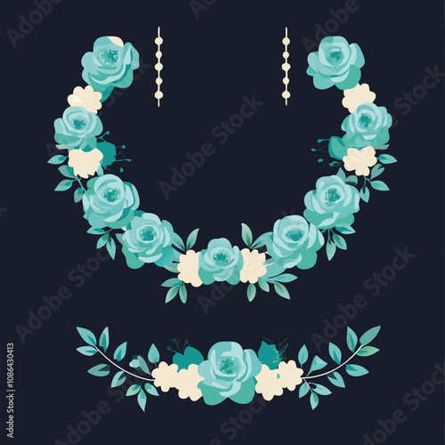 Elegant floral arrangement featuring teal roses and delicate white accents