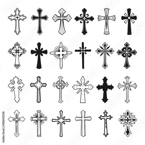 Religious cross design collection Silhouette, Crosses Vector illustration on a religious theme