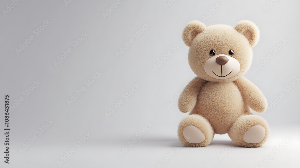 Obraz premium Adorable Beige Teddy Bear Sitting on White Background