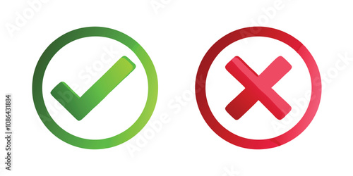 Colorful green check mark and red cross symbol representing approval and rejection