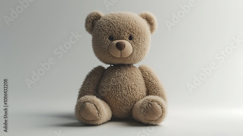 Adorable Beige Teddy Bear Sitting on a Plain White Background