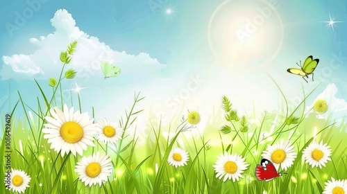 Cartoon Nature Background - A Whimsical World of Colorful and Playful Elements. The Cartoonish Trees with Big, Cheerful Leaves, and the Fluffy Clouds Floating Above