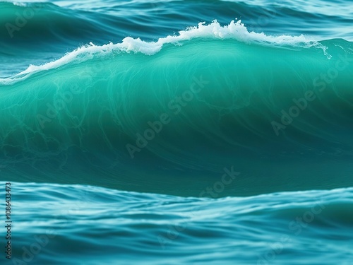 Soaring green wave background with soft white ripples, serene, oceanic, motion photo