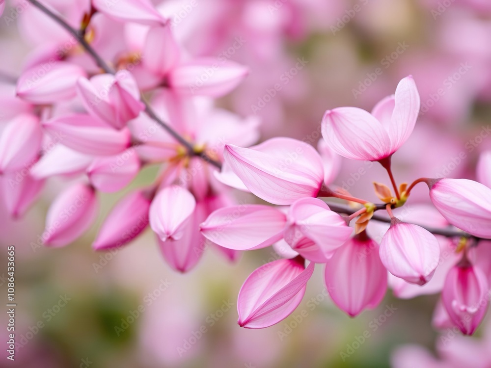 Obraz premium Soft pink petals gently swaying in the breeze, delicate, gentle, soft focus